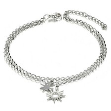 Stainless Steel Women Multi-layer Sun Anklet Ankle Bracelet Foot Chain Silver