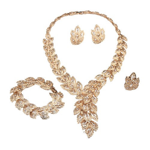 Jewelry Set Women Crystal Bib Choker Pendant Necklace Earrings Ring Bracelet New - Picture 8 of 22