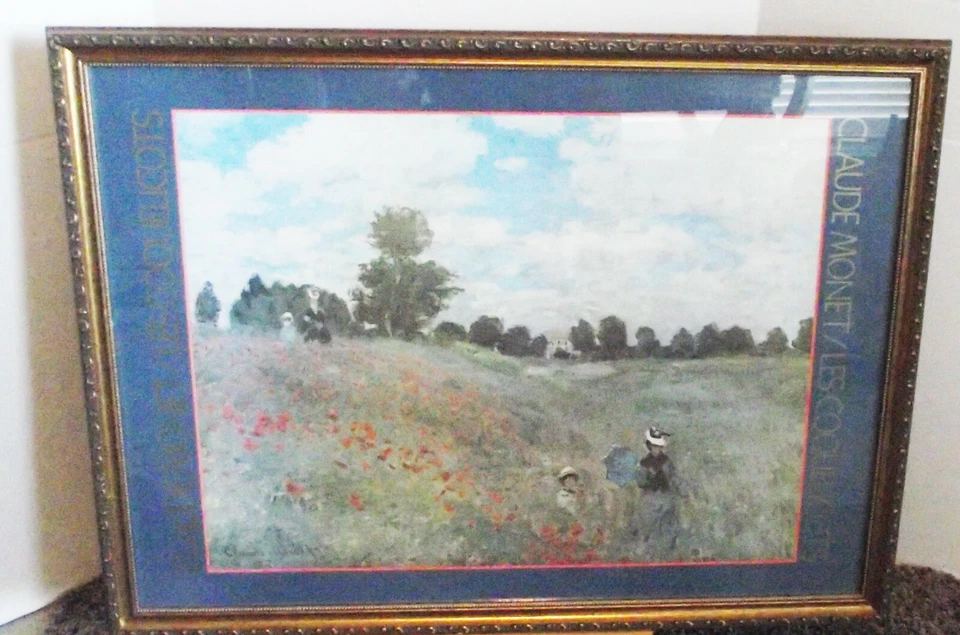 CLAUDE MONET CAMPO DE AMAPOLAS LES COQUELICOTS - IMPRESIÓN ENMARCADA EN MADERA PERSONALIZADA 1873 NUEVO Foto 2 de 4