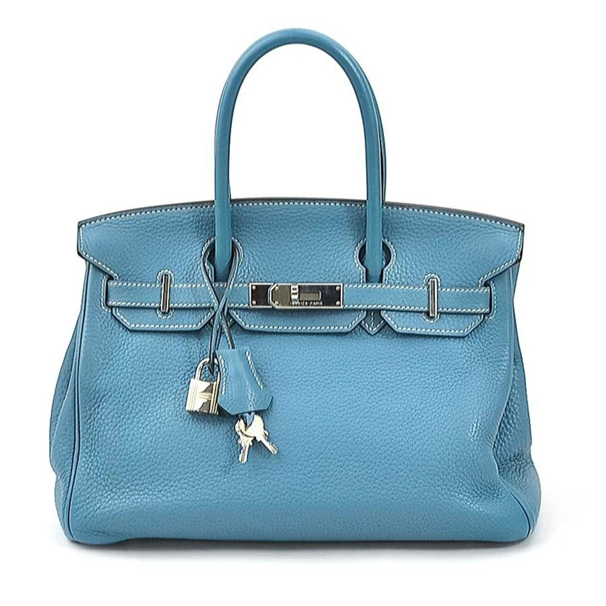 Herm s Birkin 30 Turquoise Leather Handbag Authentic eBay