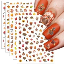 Fall Nail Art Stickers, Thanksgiving Day Turkey Nail Decals, 3D Self-Adhesive 