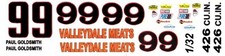 #99 Paul Goldsmith Valleydale Meats 1968 Dodge 1/32nd Scale Slot Car Decals