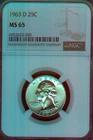 1963 D Silver Washington Quarter NGC MS65