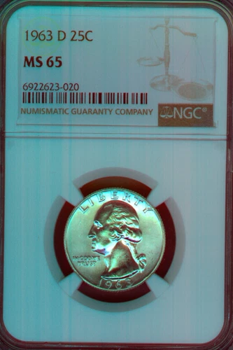 1963 D Silver Washington Quarter NGC MS65