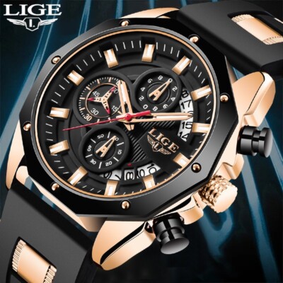 Herren Armbanduhr Quarzuhr Leuchtuhr Chronograph Datum 30m Wasserdicht Sportuhr