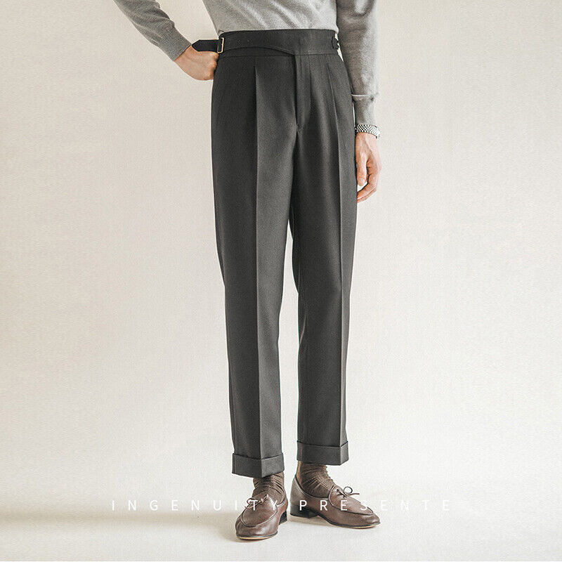 Men's High Waist Straight Naples Trousers Retro Gurkha Pants