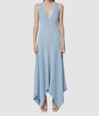 Jonathan Simkhai Women's Blue Kiara Sleeveless Ribbed Knit Maxi Dress Size L