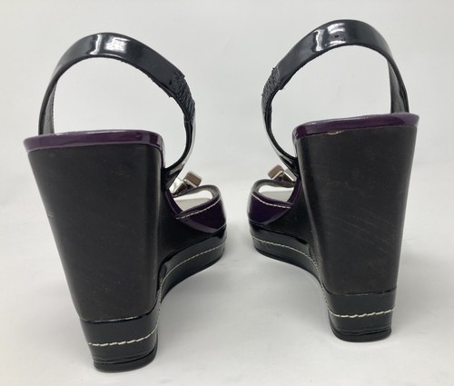 Kurt Geiger size 8 (41) purple & black patent leather sling back wedge sandals - Picture 5 of 12