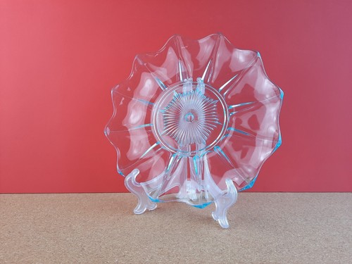 blue midcentury vintage pressed glass vintage plate - scratched but very pretty - Picture 6 of 19