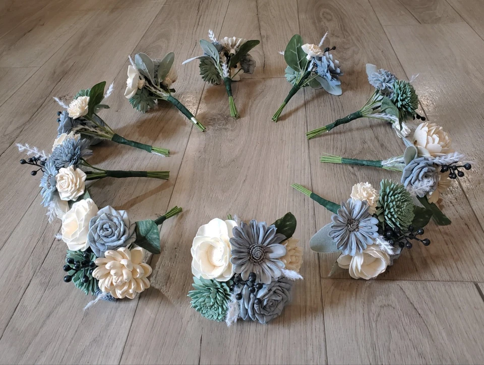 Dusty Blue Wedding Centerpieces for Jars Sage Sola Wood Flower Bouquets Shower - Image 4 of 4