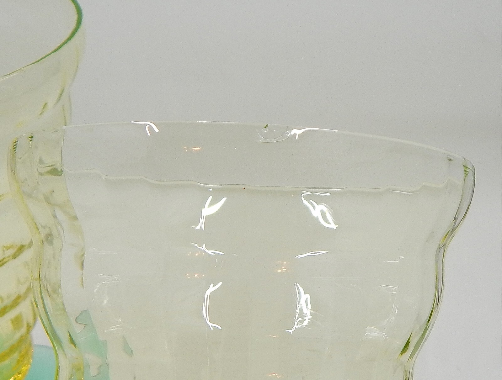 Utility Glass Works Cambodia Ware Vaseline Green Foot Ice Tea Water Goblet Set 4