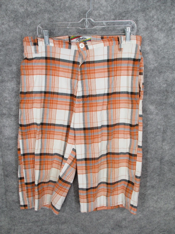 Bermudas para hombre Brooklyn Xpress naranja 34 bolsillos delanteros planos a cuadros blancas Foto 3 de 4