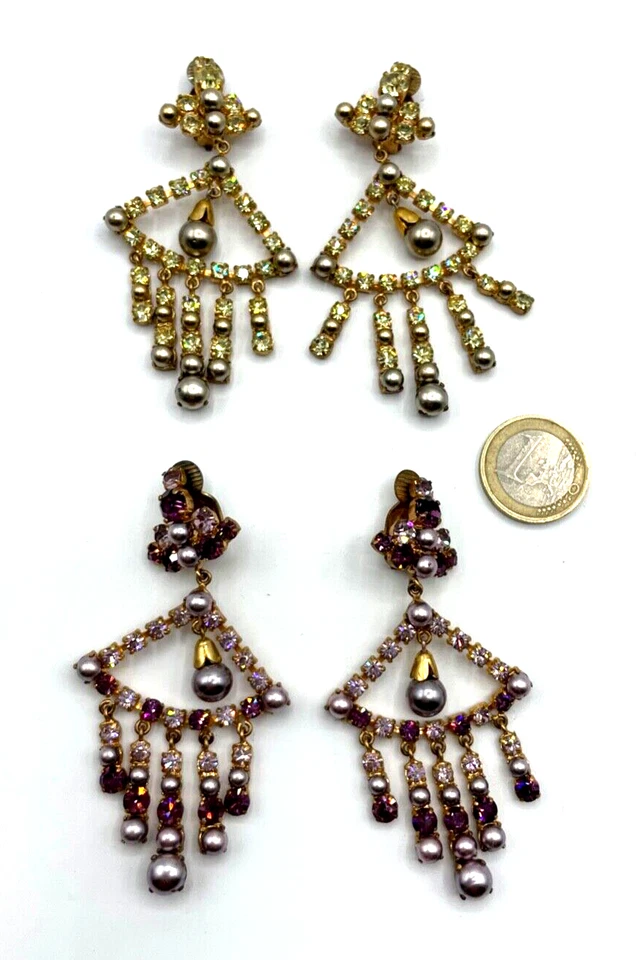 2 Paar vintage prächtige Strass Ohrhänger Clips Hollywood Glamour 50er Jahre - Bild 4 von 4