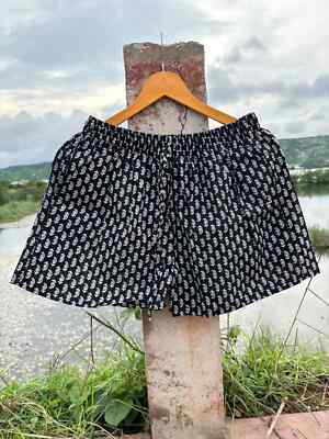 10 Pcs of Cotton Block Printed Unisex Shorts Beach Wear Drawstring Waist Shorts