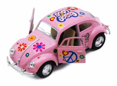 Kinsmart 5'' 1967 VW Classic Beetle Peace Decals Diecast 1:32 Volkswagen Pink