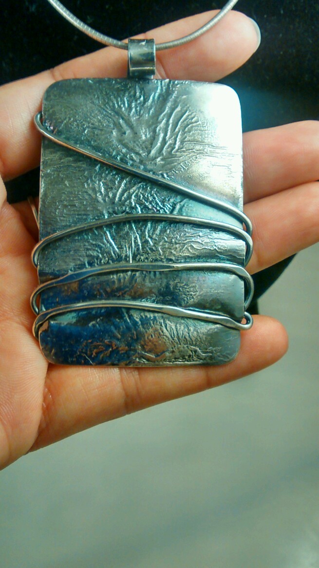 Stunning  modernist studio sterling 925 square  pendant necklace