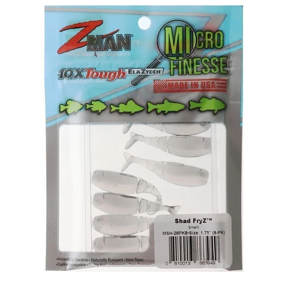 Z-Man Shad Fryz 1.75" Smelt Soft Swimbait 8 Pack Micro Finesse Crappie Lure - Image 2 of 2