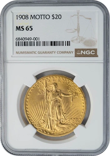 1908 $20 Gold Saint Gaudens Motto MS65 NGC 948709-26