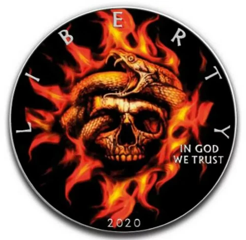 2020 American Eagle BURNING SKULL & SNAKE Colorized 1oz .999 Silver Coin #36/100