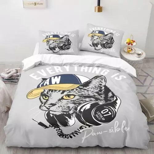Cats Quilt Duvet Cover Pillowcase Pets Bedding Set Single Double King Size Hot - Picture 33 of 63