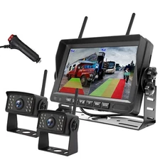 Digital Wireless 7'' Quad DVR Monitor 2x 1080P BSD AI Backup Cameras For Truck