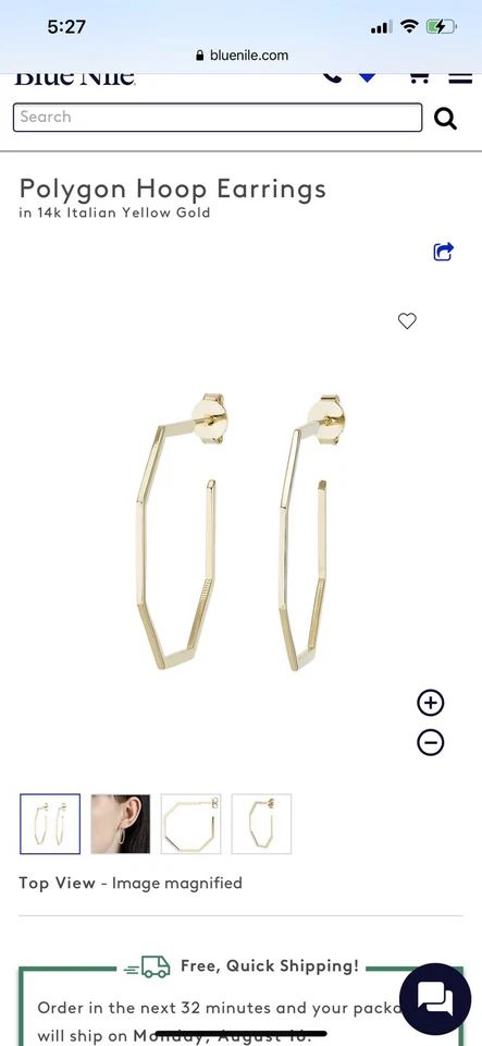 Pendientes octogonales de oro de 14k del Nilo Azul Foto 3 de 4