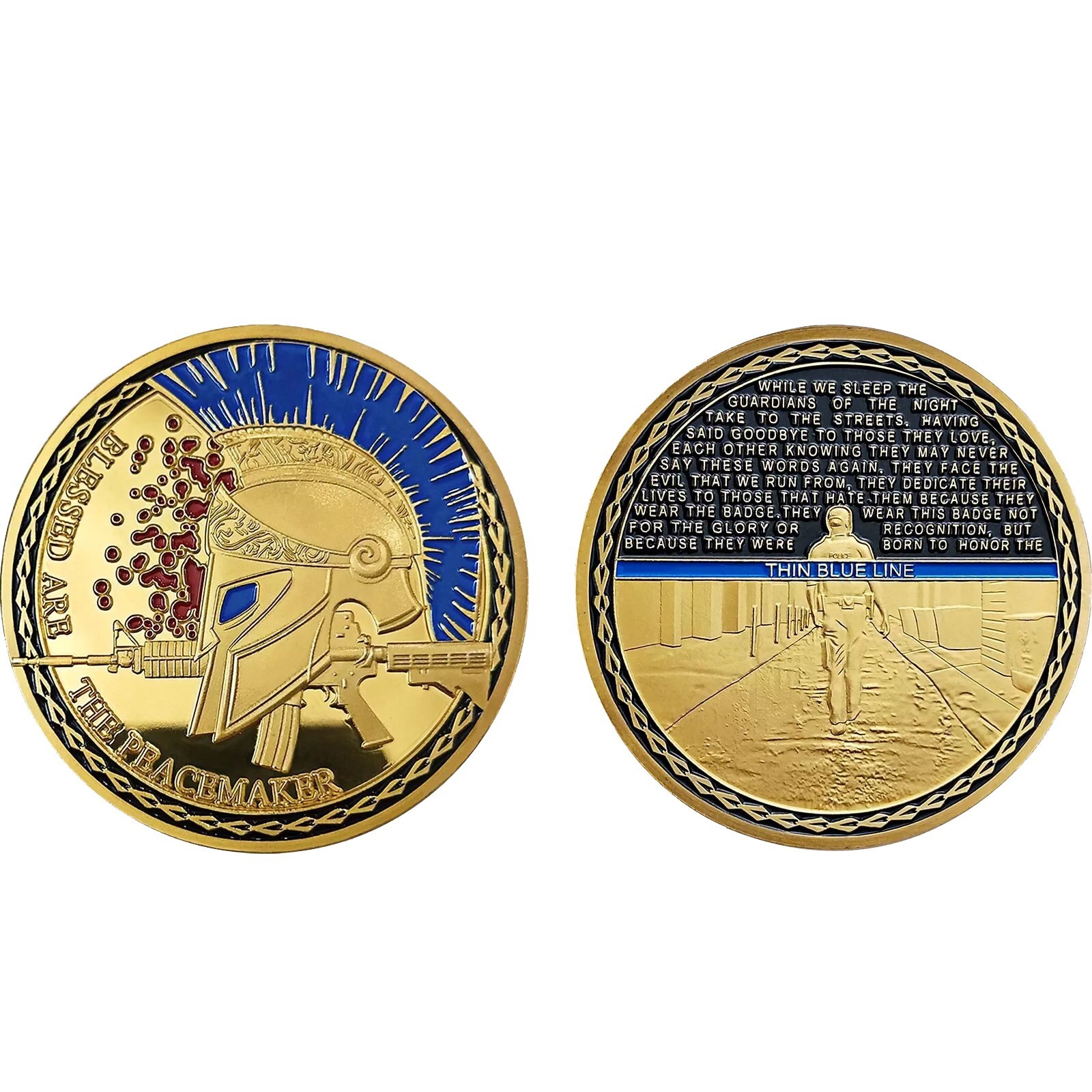 Spartan Warrior Police Challenge Coin Thin Blue Line Law Enforcement Coin Gifts