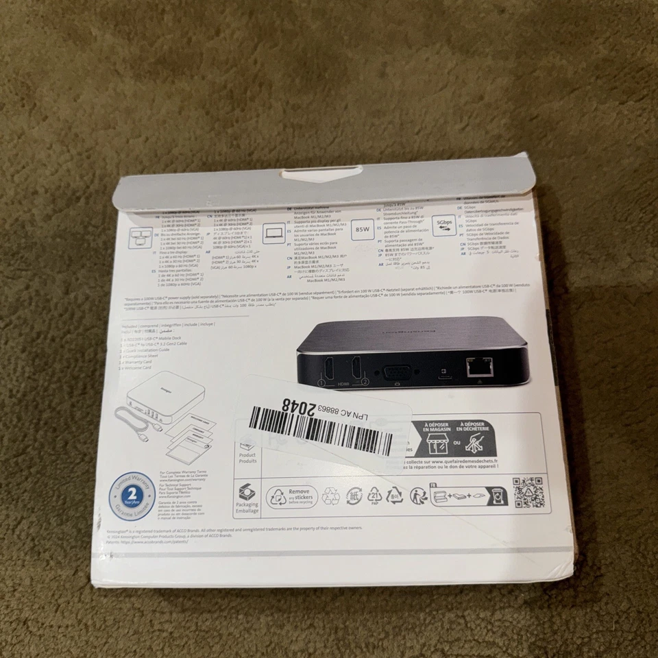 Base de doble pantalla Kensington USB-C AD220S3 para cualquier MacBook M1/M2/M3 85W K31343WW Foto 3 de 4