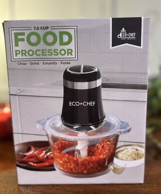 ECO + CHEF 7.5 CUP FOOD PROCESSOR Grind, Chop, Emulsify, And Purée. Glass Bowl