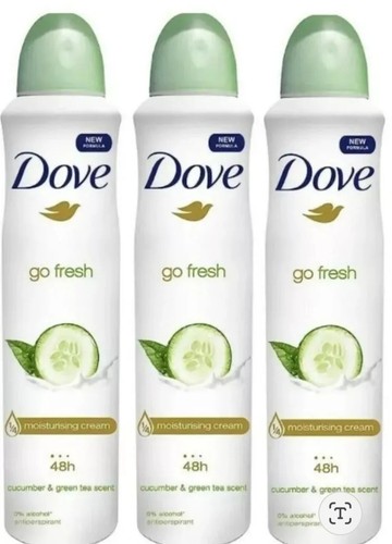 3 X 250ml Dove Anti-Perspirant Deodorant Spray Cucumber & Green Tea Scent - Picture 2 of 3