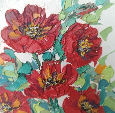 Impasto red poppy flowers floral oil painting 4 by 4 inches art ...