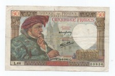 FRANCE 50 FRANCS 1941 PICK 93 PINHOLES LOOK SCANS