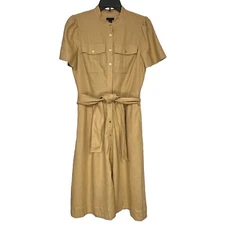Ann Taylor Khaki Safari Button Down Shirt Dress Belted Linen Blend Size 6P