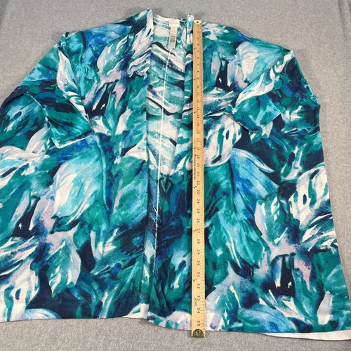 Chico's Womens Top Open Short Sleeve Cardigan Size 2 12 Blue Green Beach Summer - Picture 5 of 14