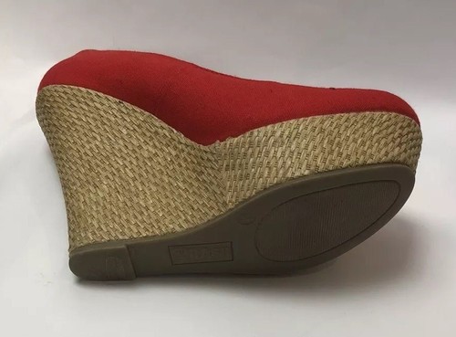 Brash Red Canvas Wedge Platform Shoes Size 8.5 No Box A3 - Picture 7 of 8