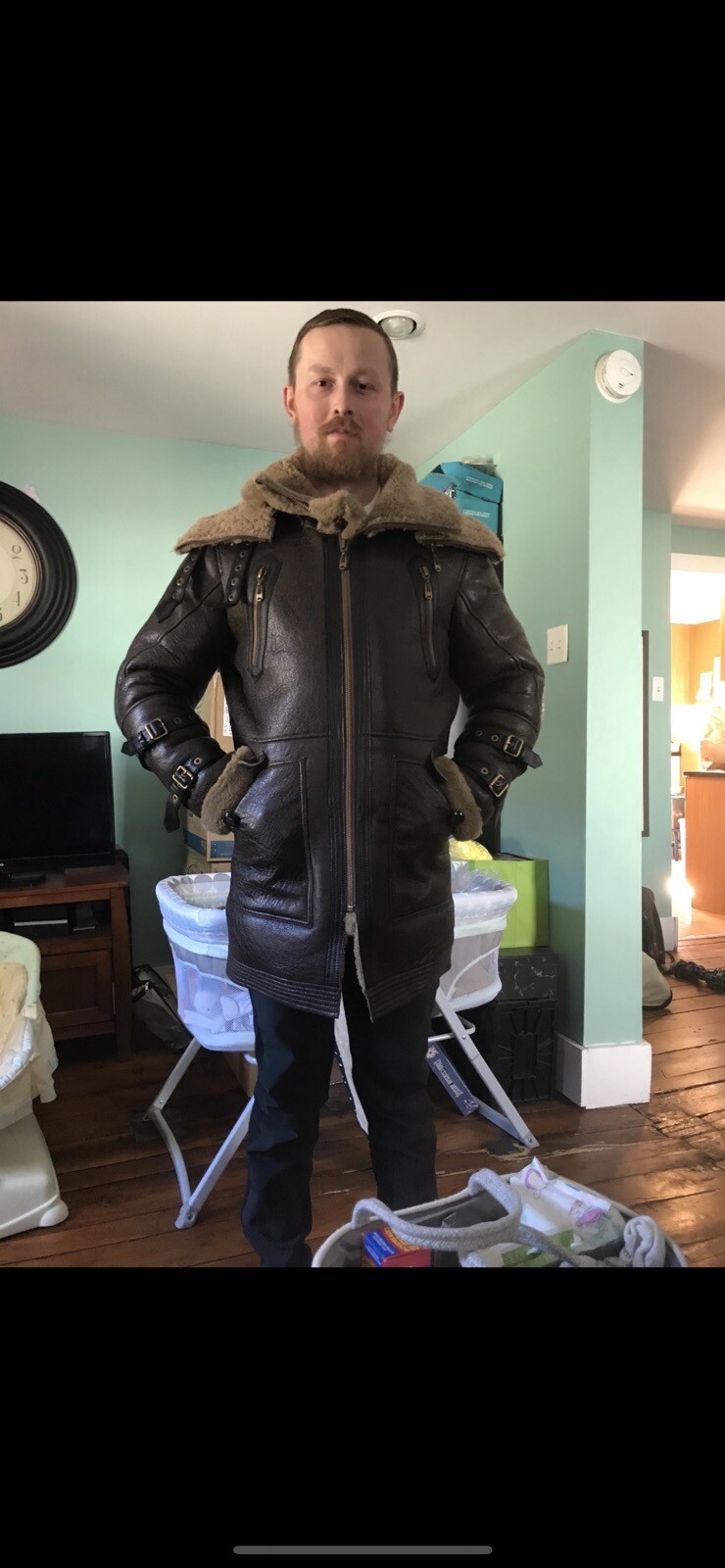 shearling leather jacket mens eBay