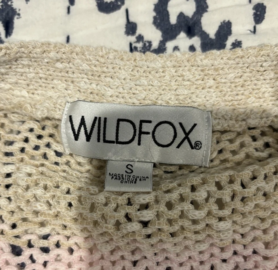 Cárdigan suéter tejido frontal abierto a rayas Wildfox para mujer rosa/beige talla S Foto 4 de 4