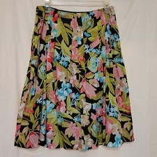 VTG Talbots Sz 8 Floral 100 Cotton Lined Pleated Skirt Pink Green Blue Side Zip