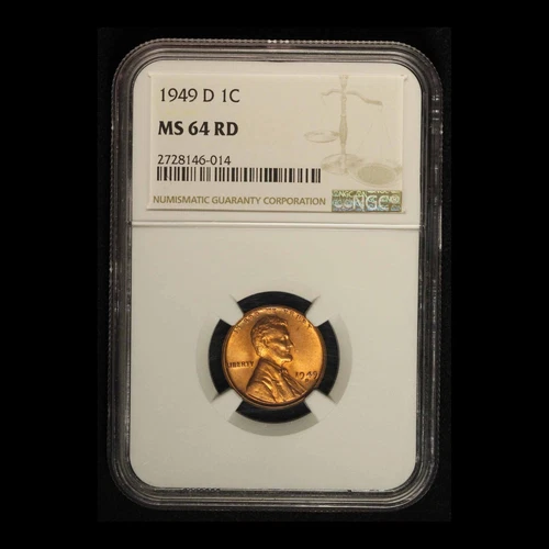 1949-D 1c Lincoln Wheat Cent NGC MS64 RD - Free Shipping USA