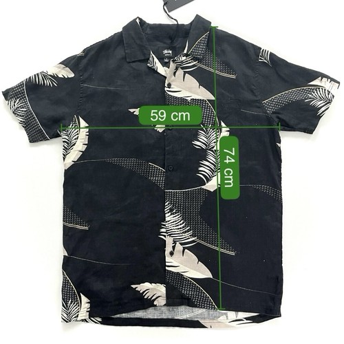 Camisas Stussy Paradise de lino con botones manga corta negras para hombre S - Nuevas - Imagen 2 de 8