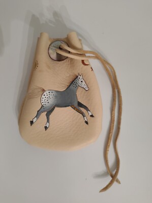 New Leather Drawstring Pouch with Belt Loop Painted Pony Deerskin Three Arrows 