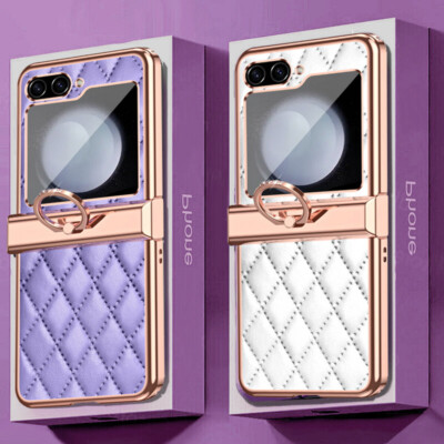Hülle Für Samsung Galaxy Z Flip5 Flip4 Flip6 Plating Leder Ringhalter Handy Case