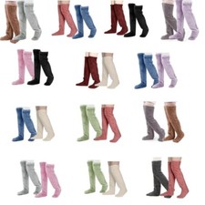 2 Pairs Women Winter Sleeping Stockings Fuzzy Plush Warm Over Knee Slipper Socks