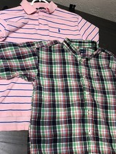 POLO RALPH LAUREN Short Sleeve Collar Cotton SHIRT Boys Small 8-10 Lot Of 2 PONY