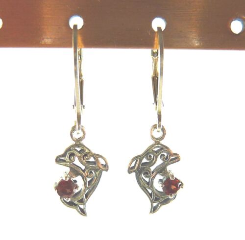 Dolphin Natural Garnet,Citrine,Topaz Solid Sterling Silver Lever-Back Earrings  - Picture 1 of 8