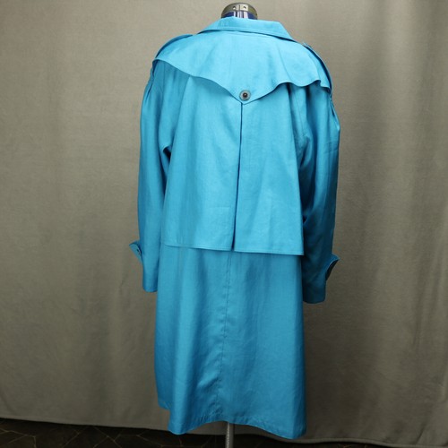 Vintage 80s Portrait Trenchcoat Lined Pockets Button Below the Knee Blue 10 - Picture 10 of 24