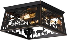 Black Semi Flush Mount Ceiling Light Fixture, Rustic Cabin Deer Ceiling Light Fi