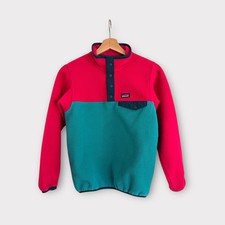 Patagonia Synchilla Fleece Pullover Girls Sz Large Pink/Teal 12 Snap T