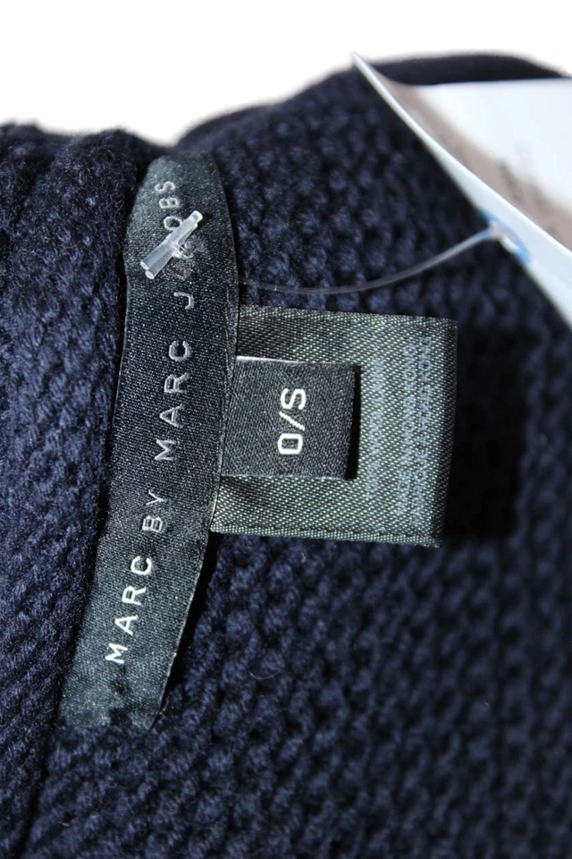 Marc Jacobs Womens Wool Sleeveless Hood Wrap Around Shall Sweater Navy OS - Image 4 of 4