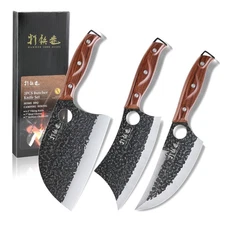 3PCS Butcher  Set, 7" Butcher Meat Cleaver, 7" Serbian Chef and 6.5"